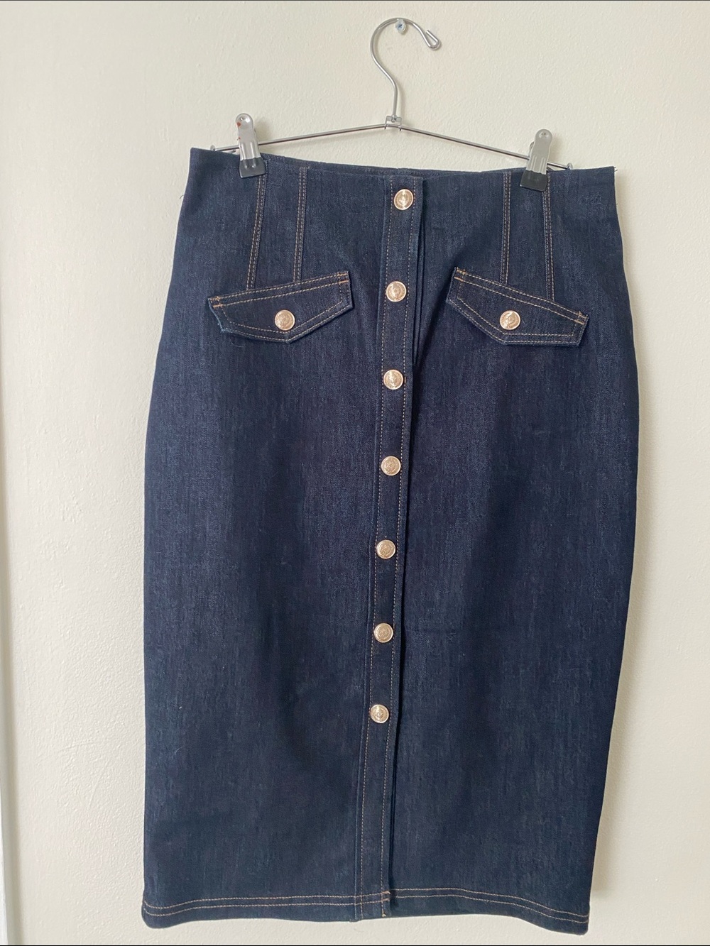 White House Black Market Dark Indigo Denim Button-Front Pencil Skirt